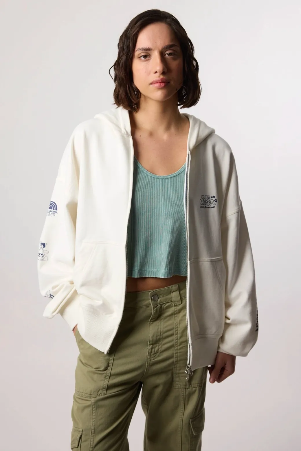 SUDADERA CON CAPUCHA FULL ZIP RANDOM BLANCO ROTO