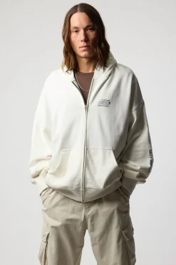 SUDADERA CON CAPUCHA FULL ZIP RANDOM BLANCO ROTO