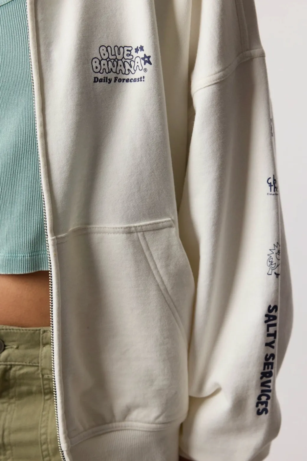 SUDADERA CON CAPUCHA FULL ZIP RANDOM BLANCO ROTO
